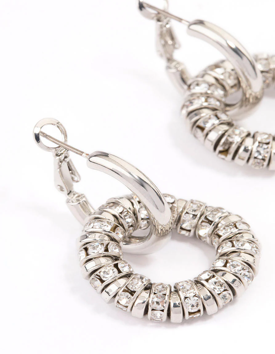 Silver Diamante Double Hoop Earrings - Image 2