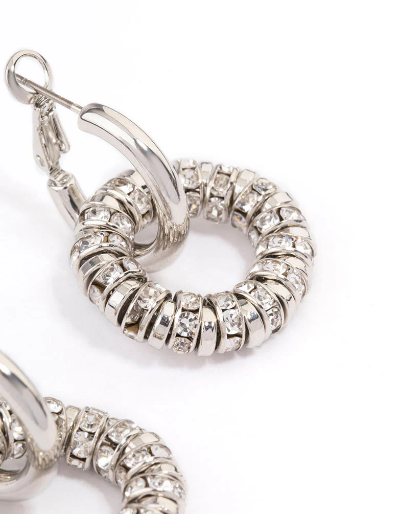 Silver Diamante Double Hoop Earrings - Image 3