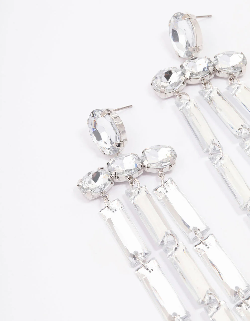 Silver Diamante Drop Chandelier Earrings - Image 2