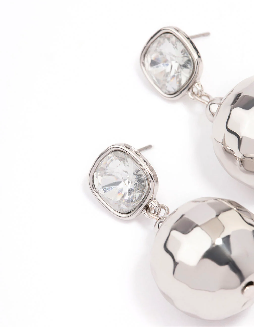 Silver Diamante & Disco Ball Drop Earrings - Image 2