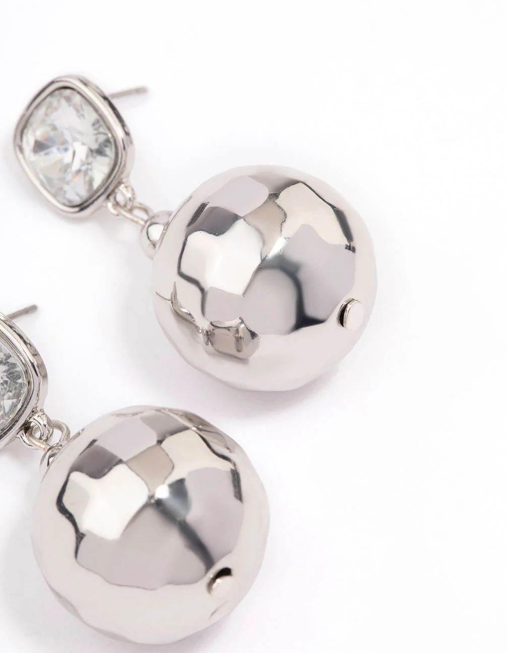Silver Diamante & Disco Ball Drop Earrings - Image 3
