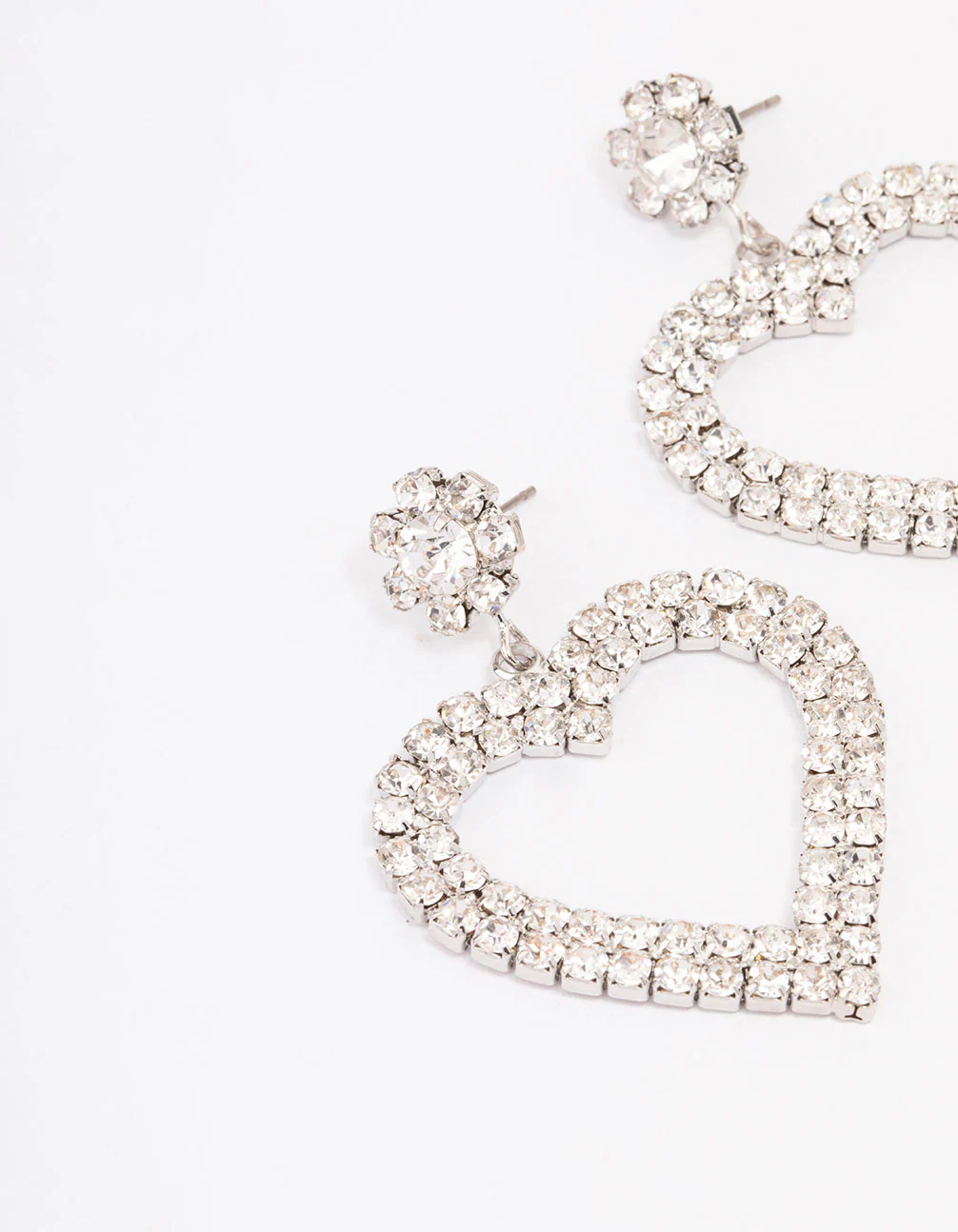 Silver  Diamante Heart Drop Earrings - Image 2