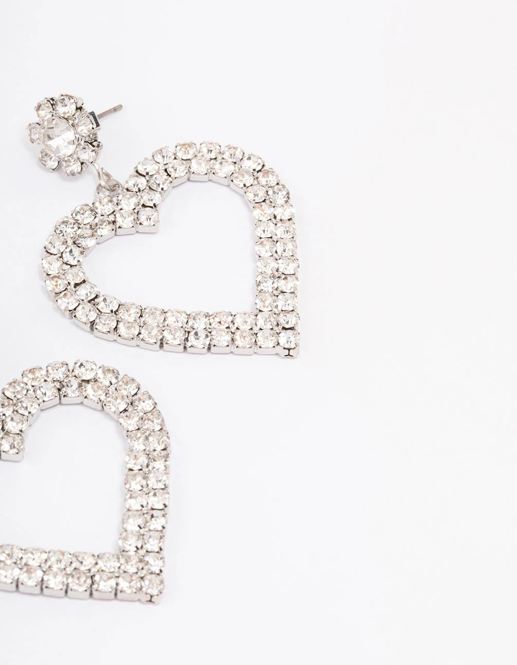Silver  Diamante Heart Drop Earrings - Image 3