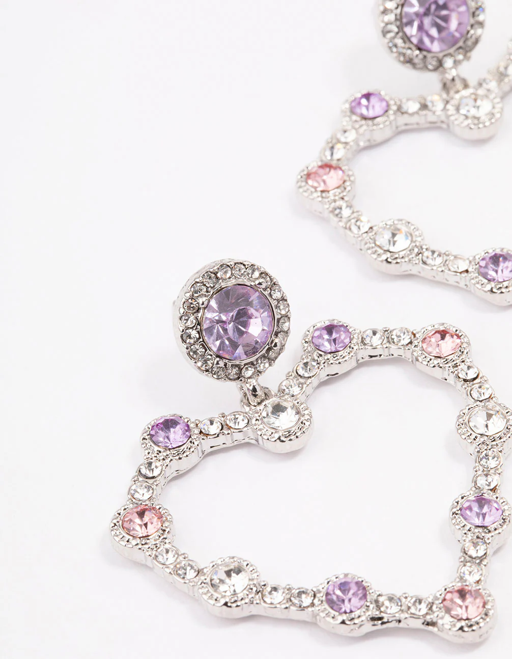 Silver Diamante Heart Drop Earrings - Image 2