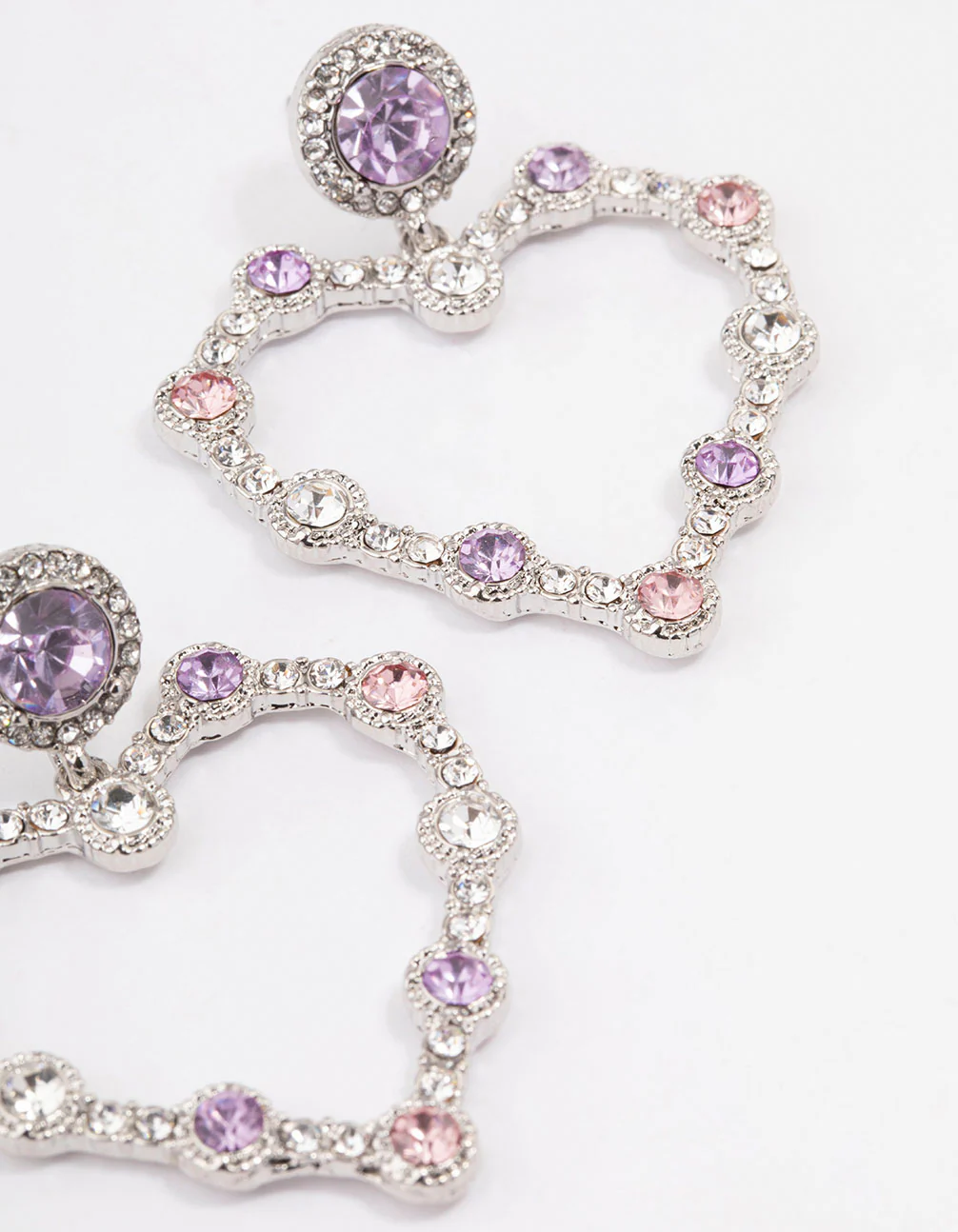 Silver Diamante Heart Drop Earrings - Image 3