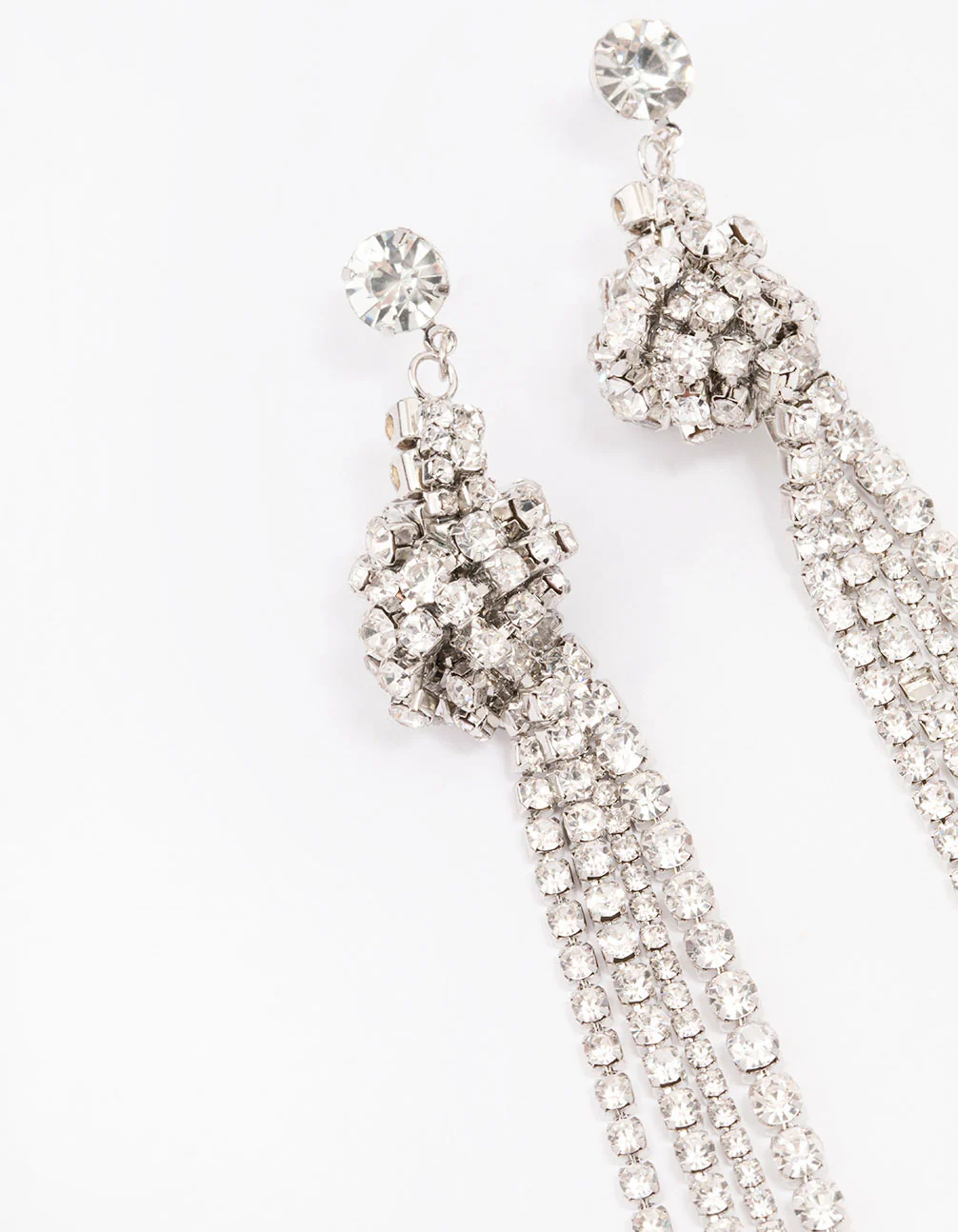 Silver Diamante Knotted Cup Chain Drop Earrings - Image 2