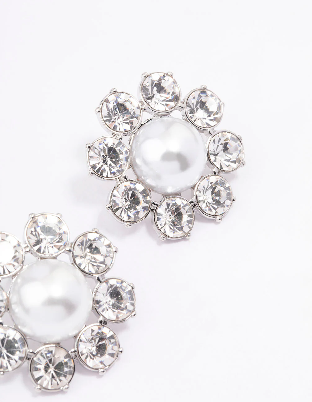 Silver Diamante & Pearl Flower Stud Earrings - Image 3