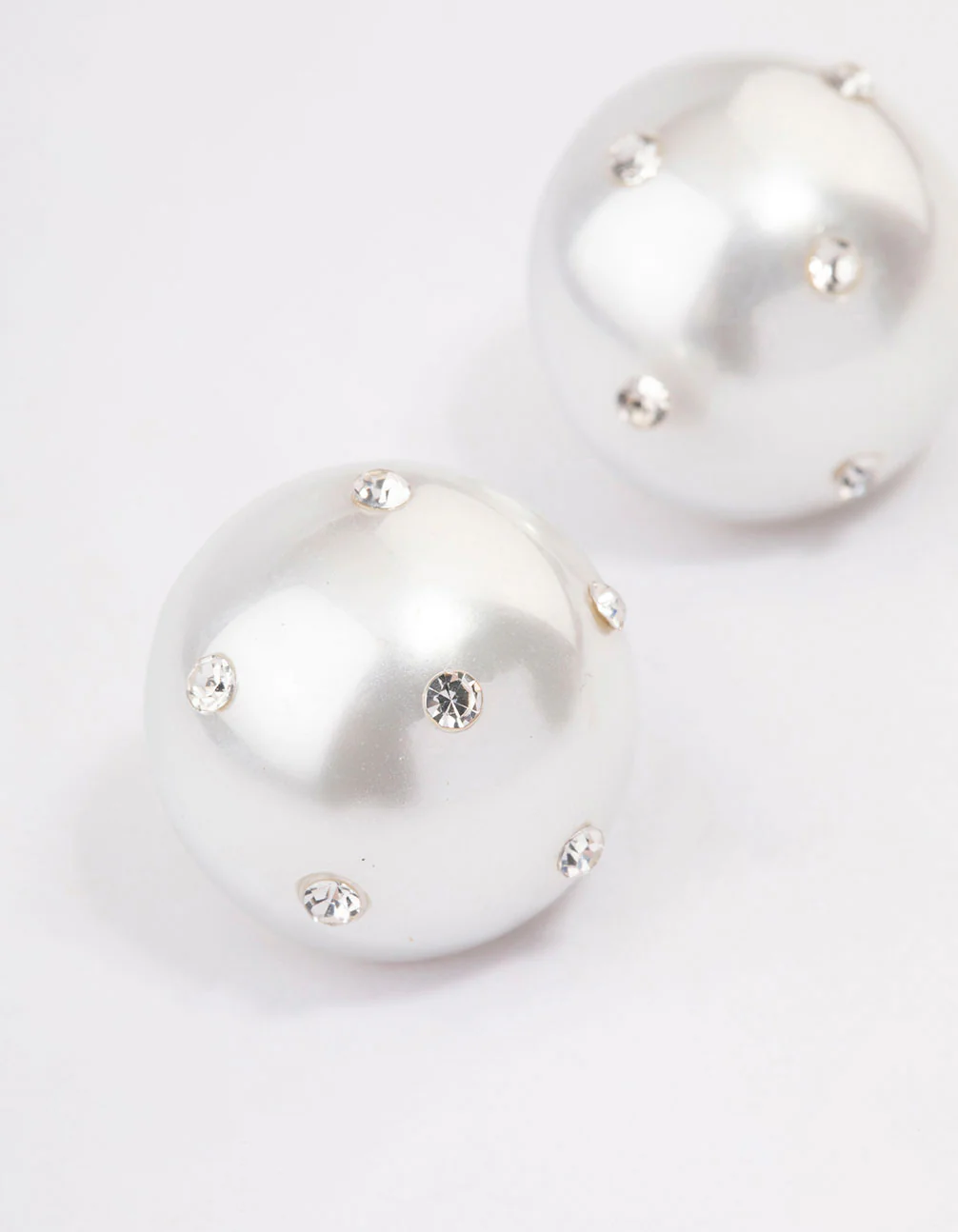 Diamante Encrusted Pearl Circle Stud Earrings - Image 2