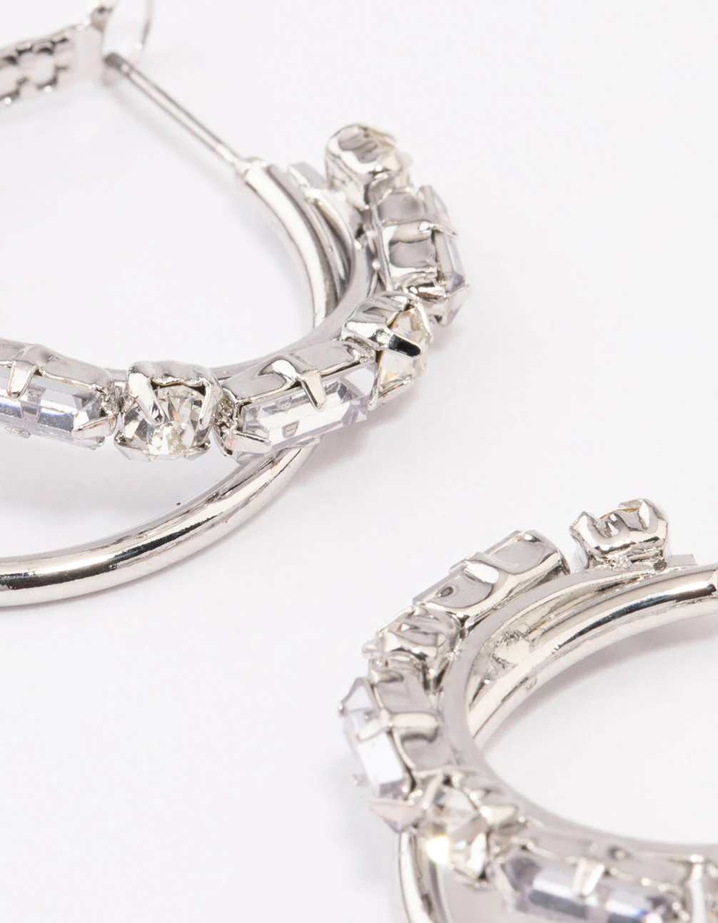 Silver Diamante Double Row Hoop Earrings - Image 3