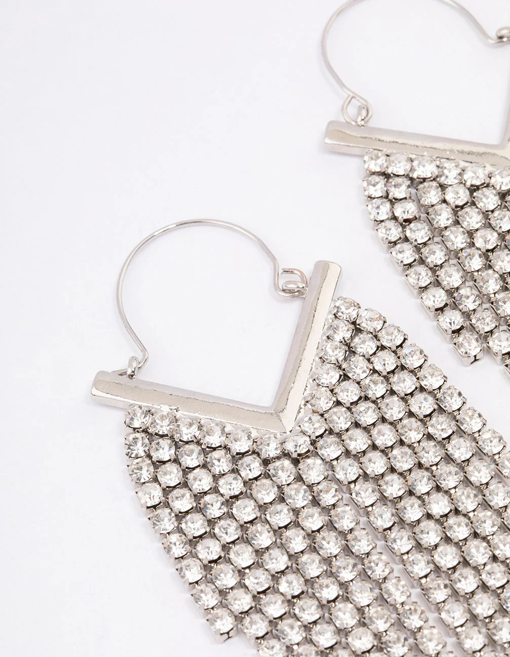 Silver Diamante Tassel Cup Chain Hoop Earrings - Image 2