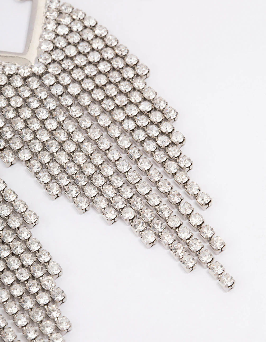 Silver Diamante Tassel Cup Chain Hoop Earrings - Image 3