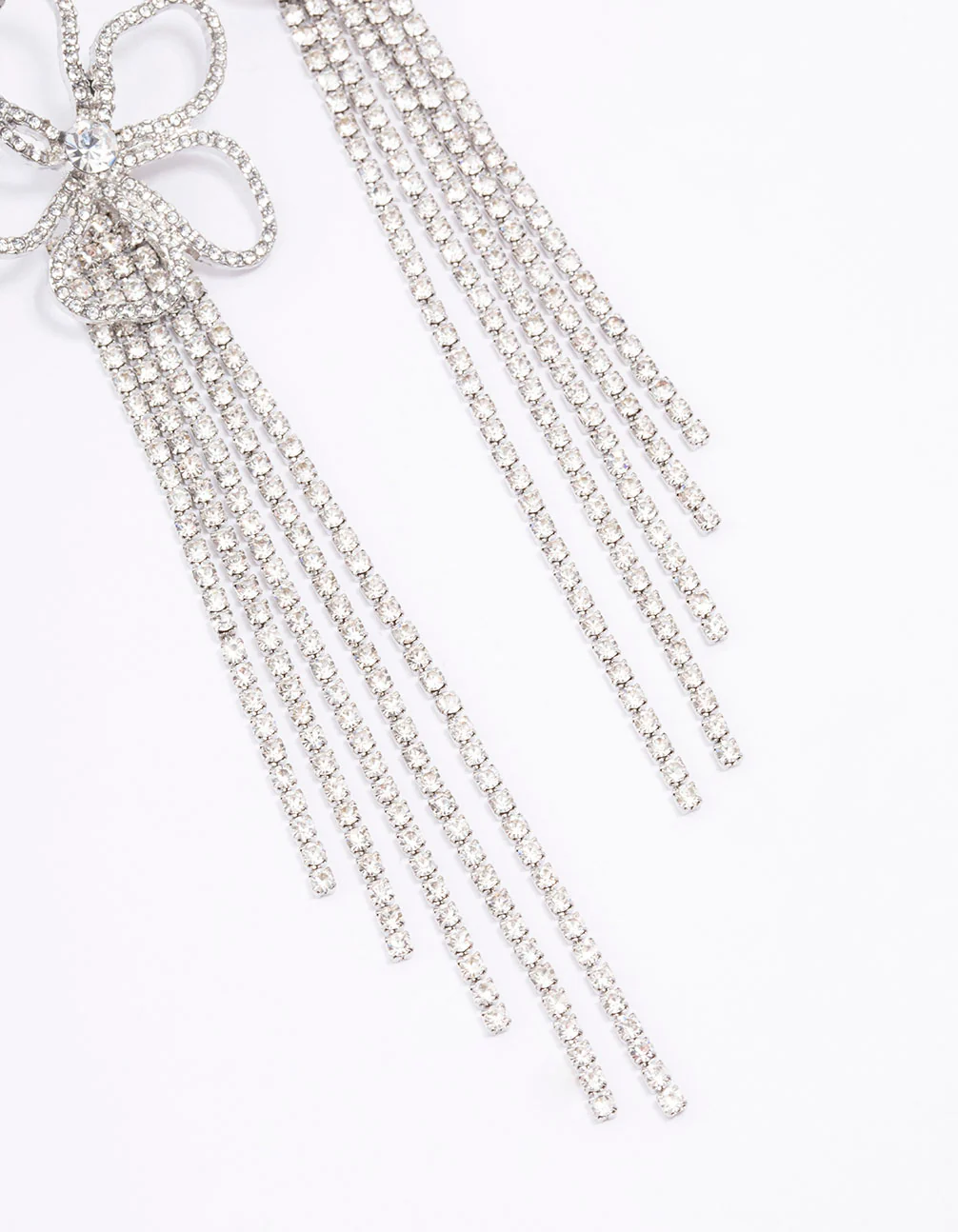 Silver Diamante Flower  Cup Chain Drop Earrings - Image 3