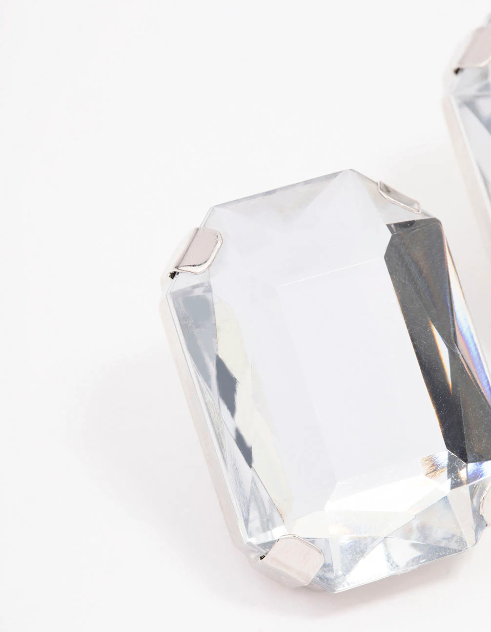 Silver Large Diamante Stud Clip On Earrings - Image 2