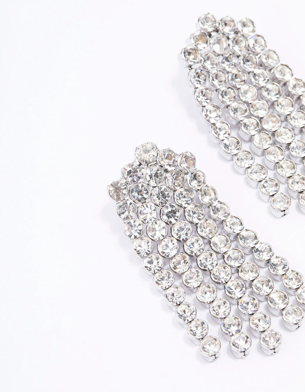 Silver Multi Row Cup Chain Drop Earrings - Image 2