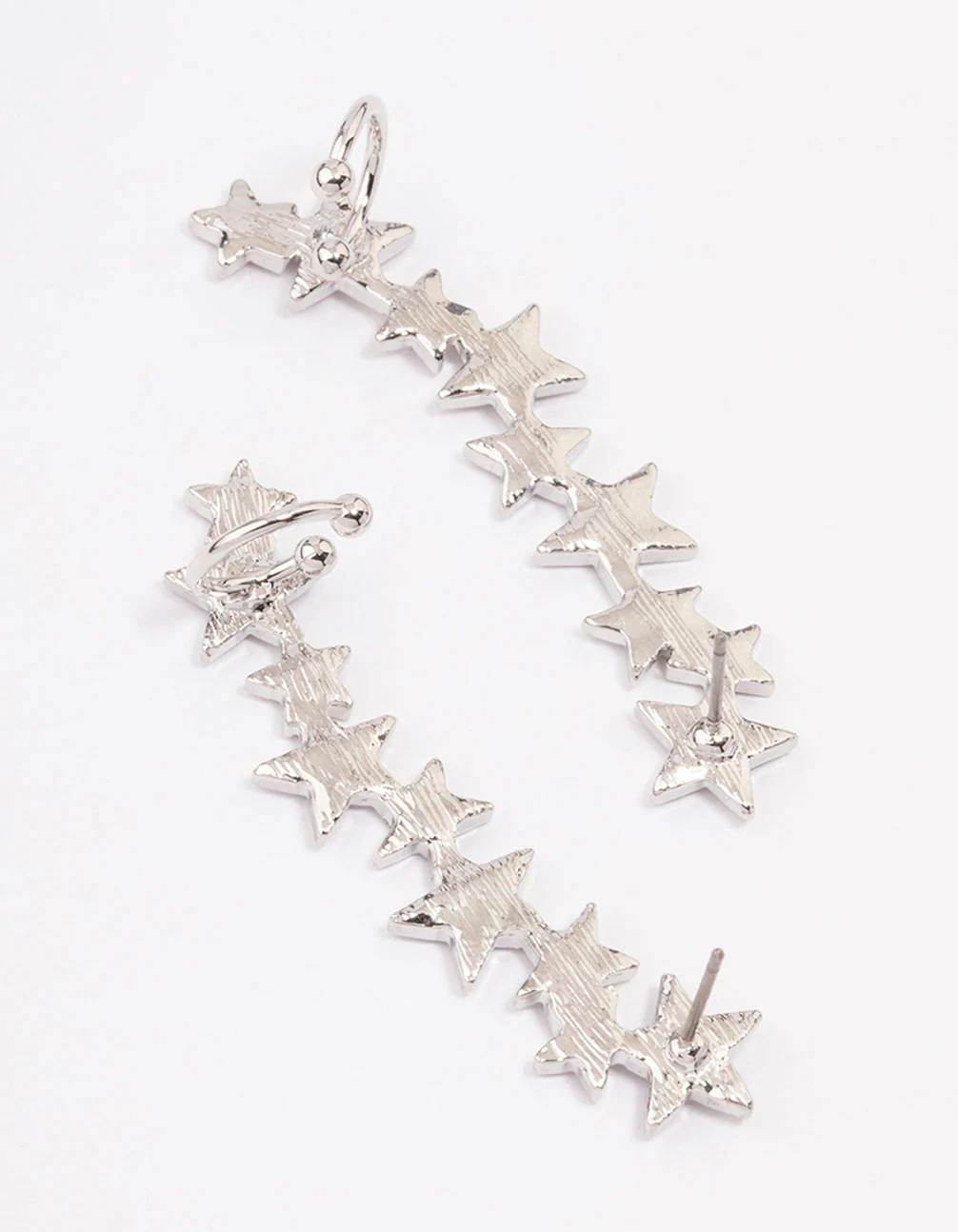 Silver Multi Star Graduating Climber Stud Earrings - Image 3