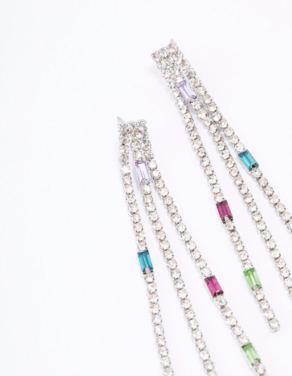 Silver Mixed Diamante Cup Chain Drop Earrings - Image 2