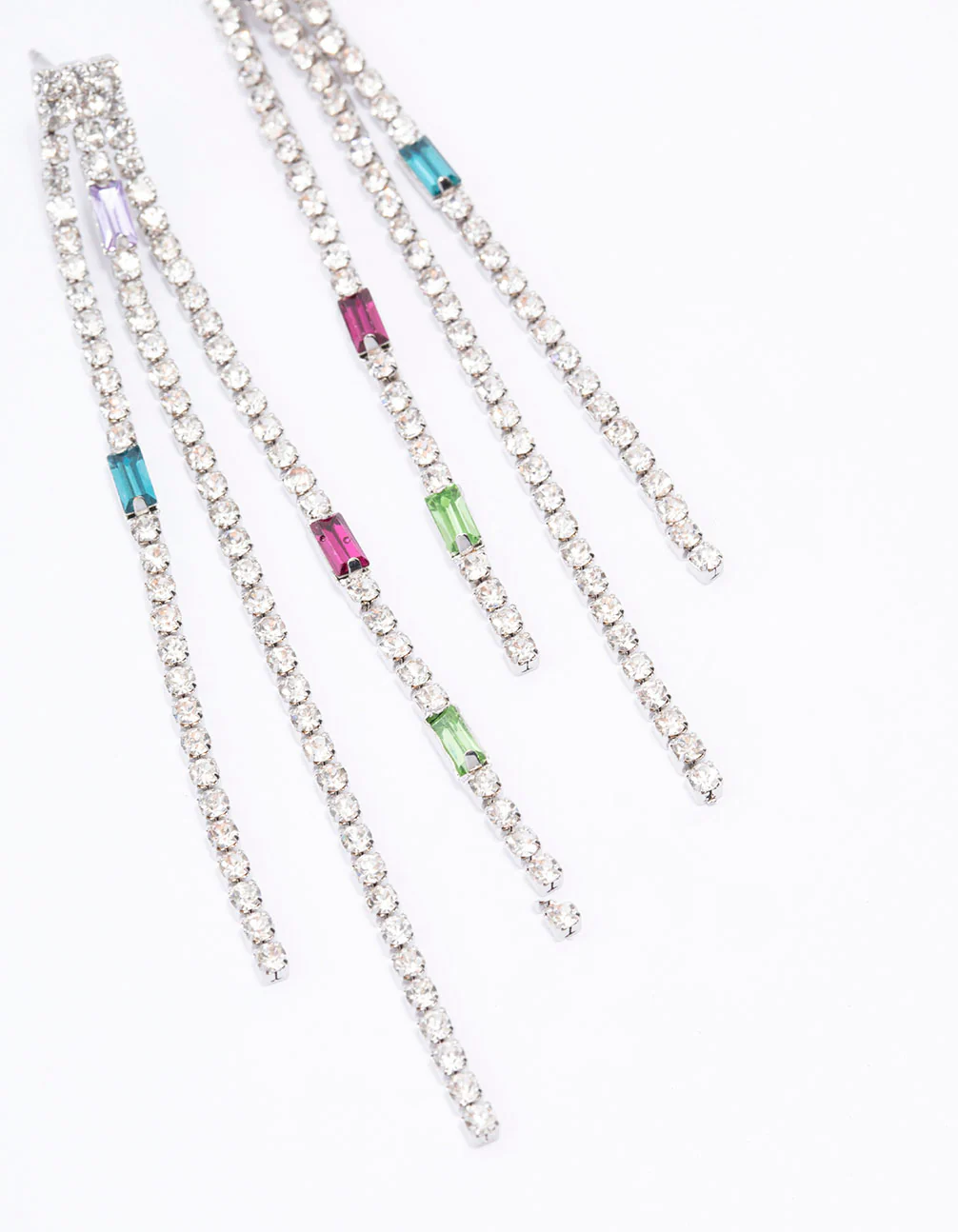 Silver Mixed Diamante Cup Chain Drop Earrings - Image 3