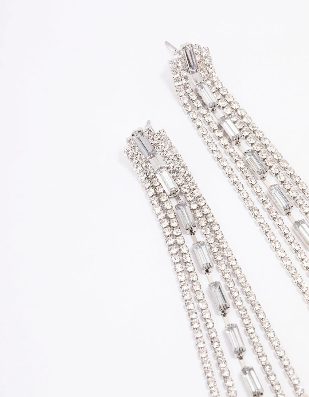Silver Mixed Diamante Cup Chain Drop Earrings - Image 2