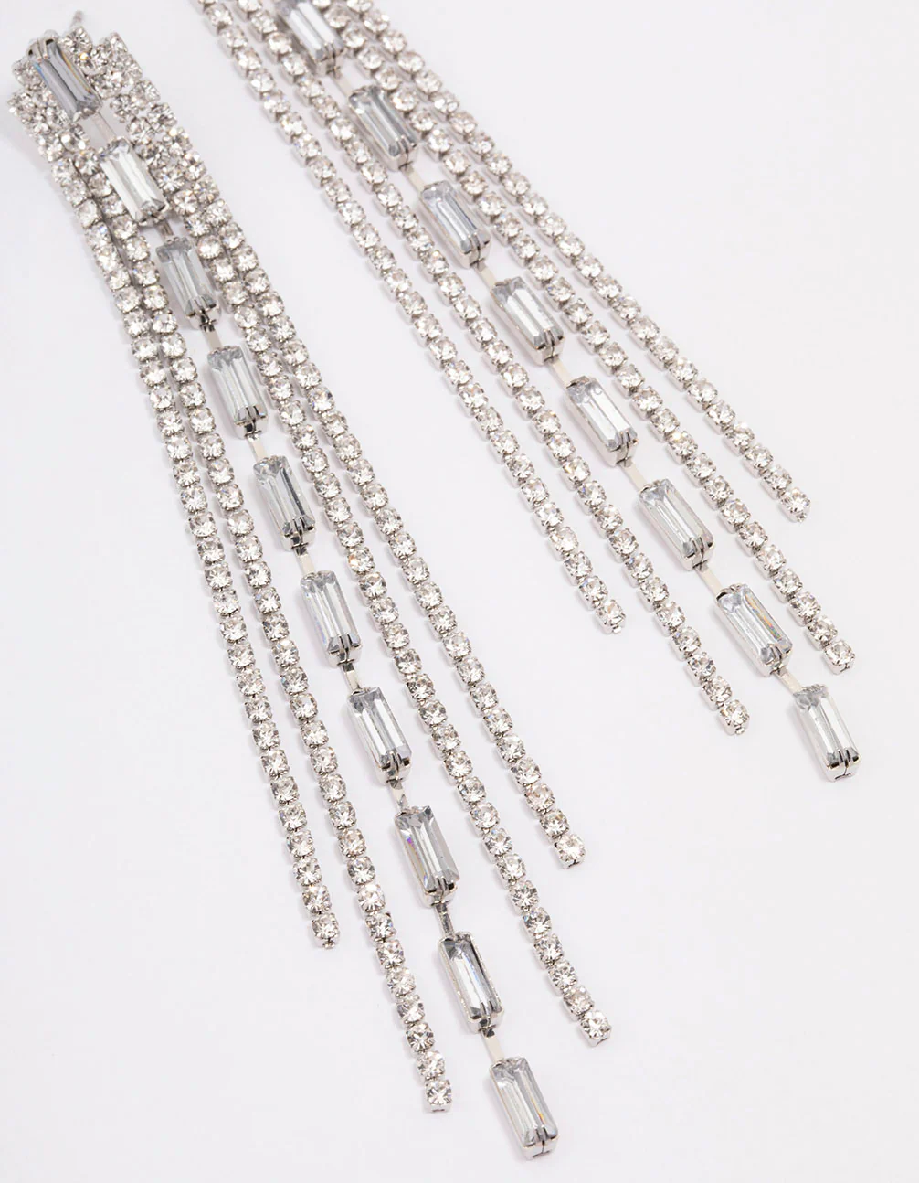 Silver Mixed Diamante Cup Chain Drop Earrings - Image 3