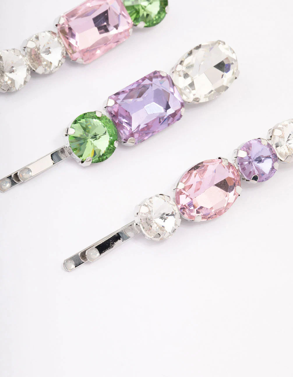 Silver Mixed Shape Stone Hair Clips Pack - Image 3