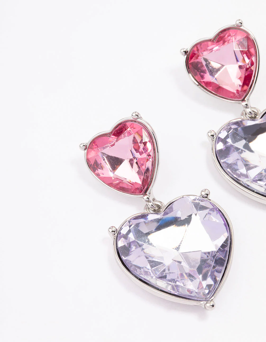 Pink & Purple Small Double Heart Drop Earrings - Image 2