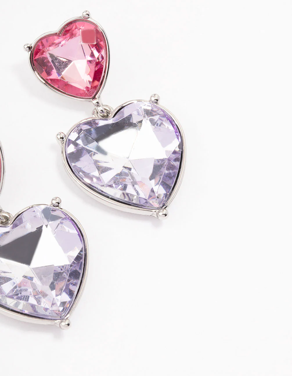Pink & Purple Small Double Heart Drop Earrings - Image 3