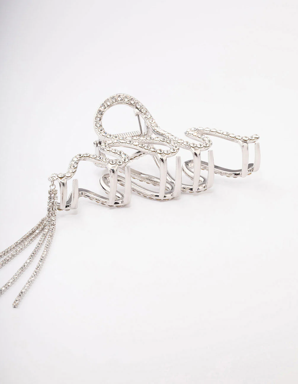 Silver Wavy Diamante Cup Chain Hair Claw Clip - Image 3