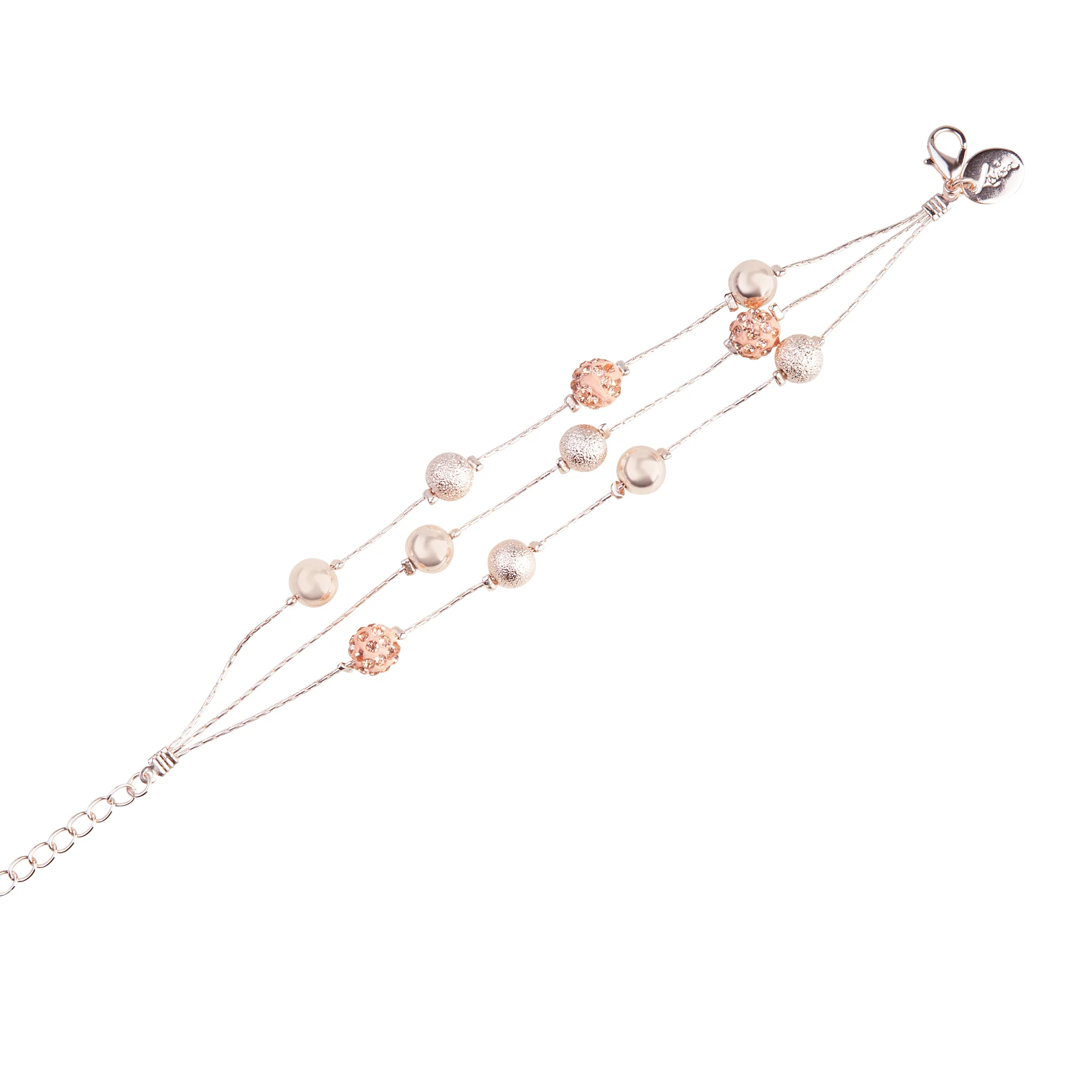 Rose Gold Multi Textured Bead Station Bracelet - Image 3