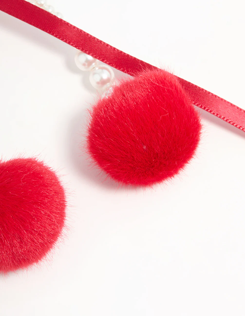 Pearl Beaded Bow & Red Pom Pom Keychain - Image 3
