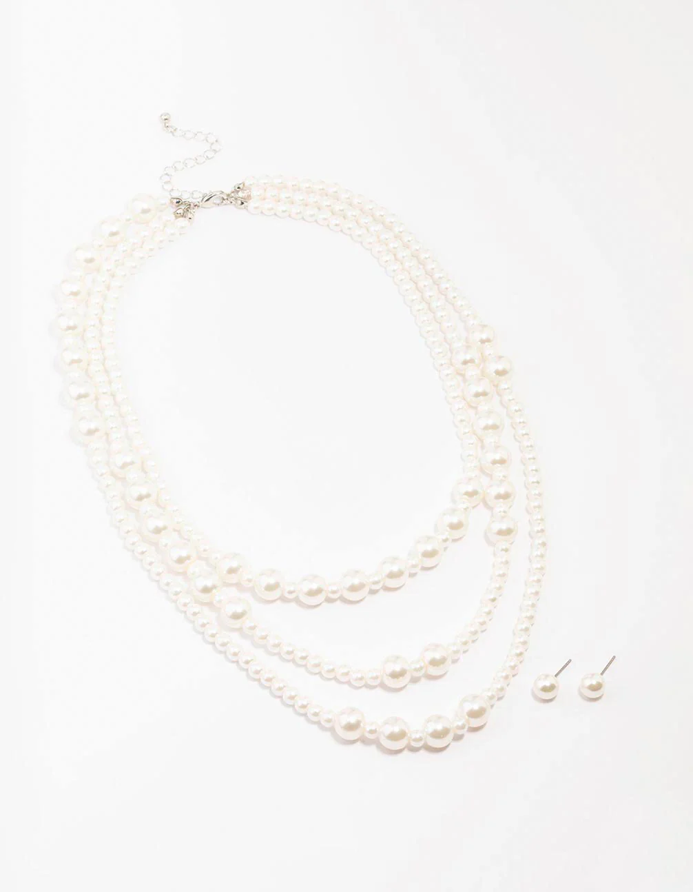Pearl Beaded Layered Necklace & Stud Earring Set - Image 2