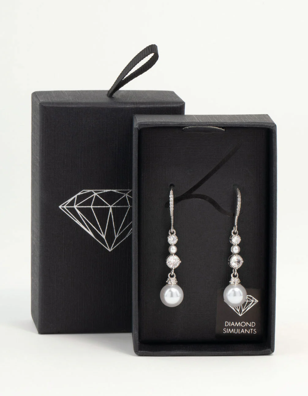Silver Pearl & Cubic Zirconia Drop Hook Earrings - Image 3