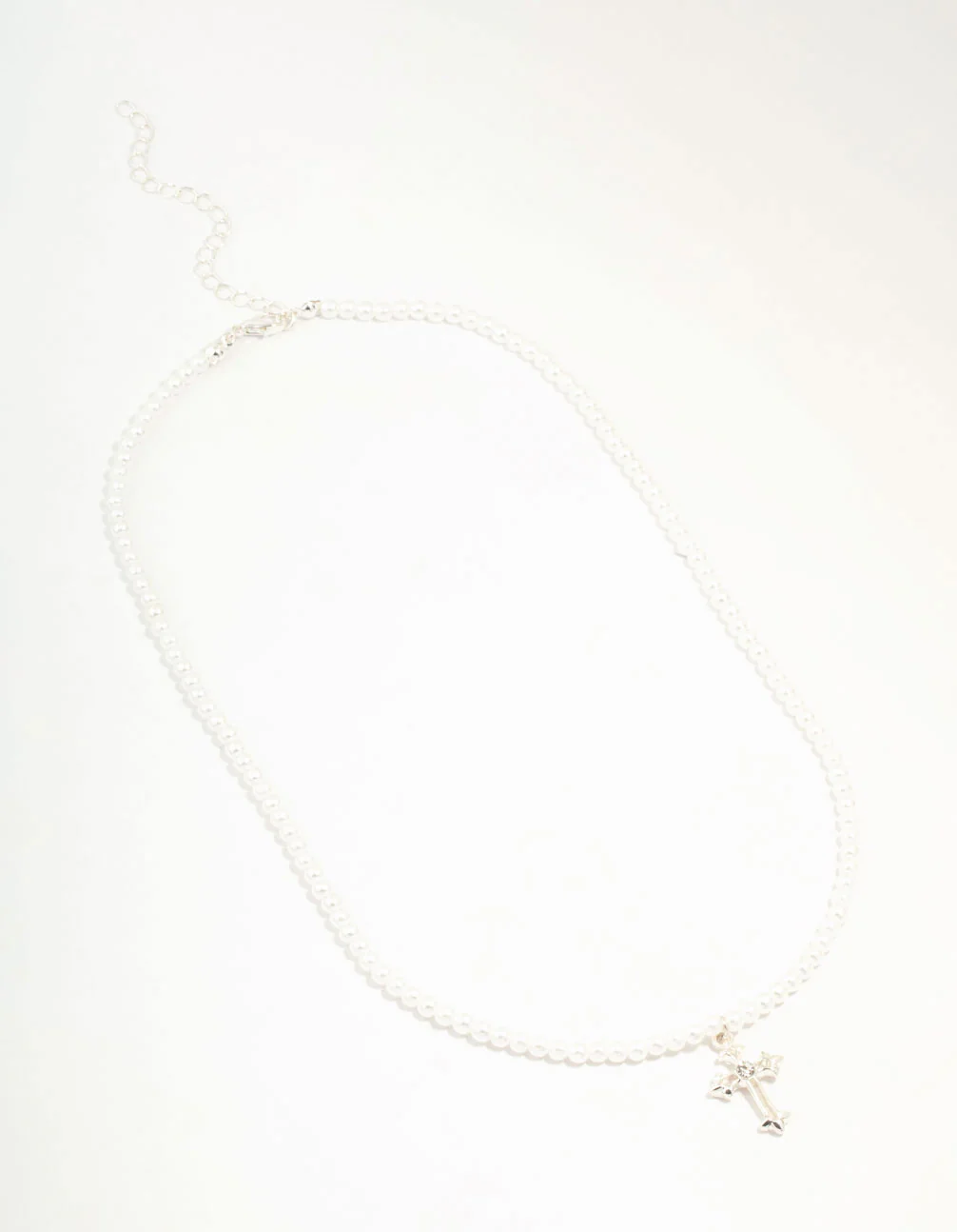 Silver Pearl Cross Pendant Necklace - Image 4