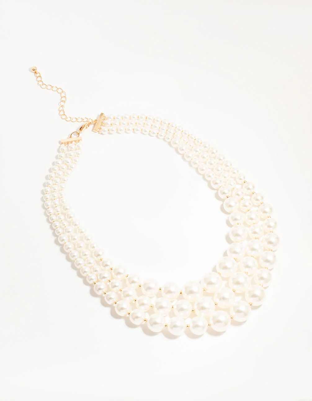 Gold Plated Pearl Triple Row Layered Necklace - Image 2