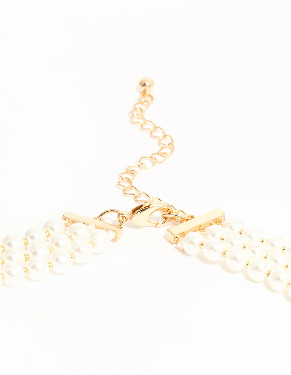 Gold Plated Pearl Triple Row Layered Necklace - Image 3