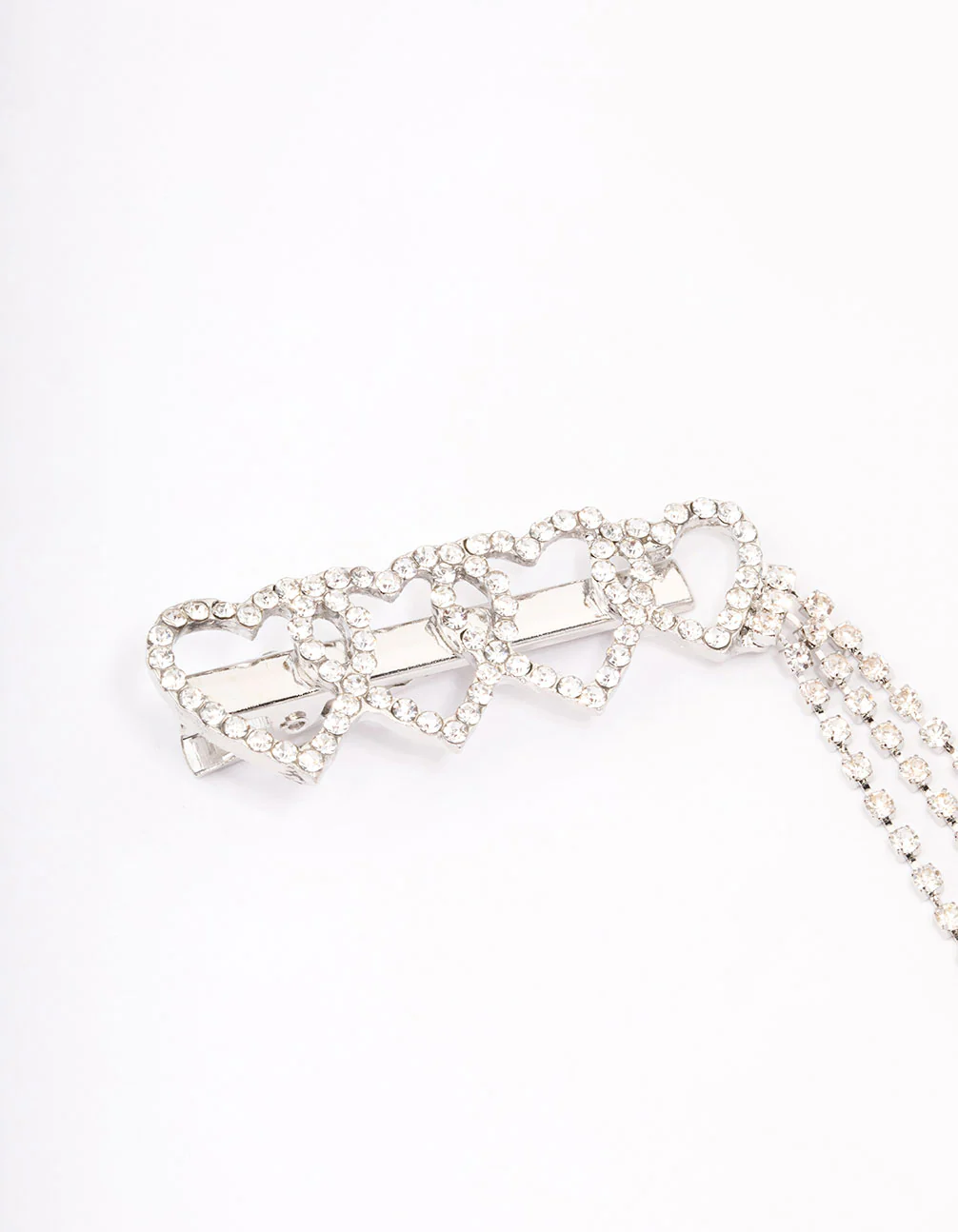 Silver Heart Diamante Cup Chain Hair Clip - Image 2