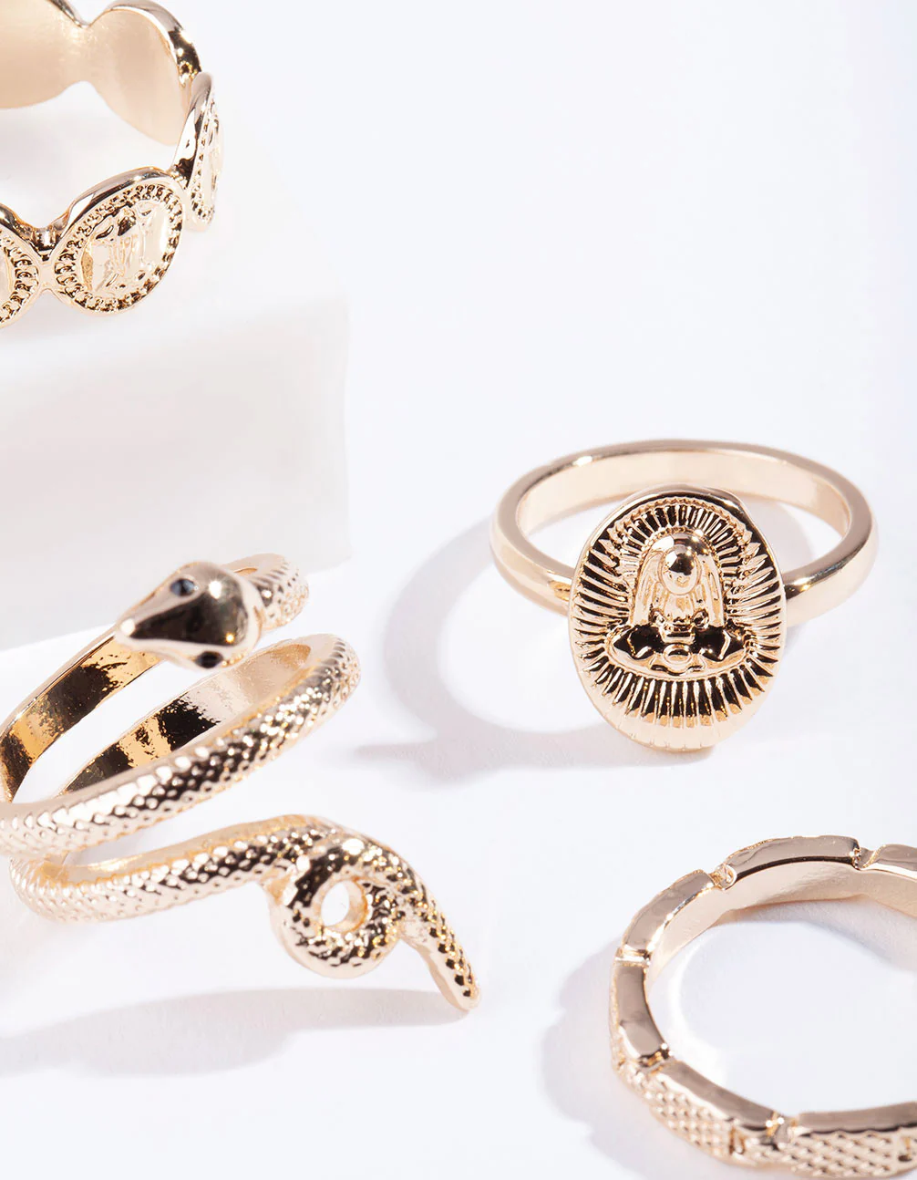 Gold Snake & Disc Ring 4-Pack - Image 2