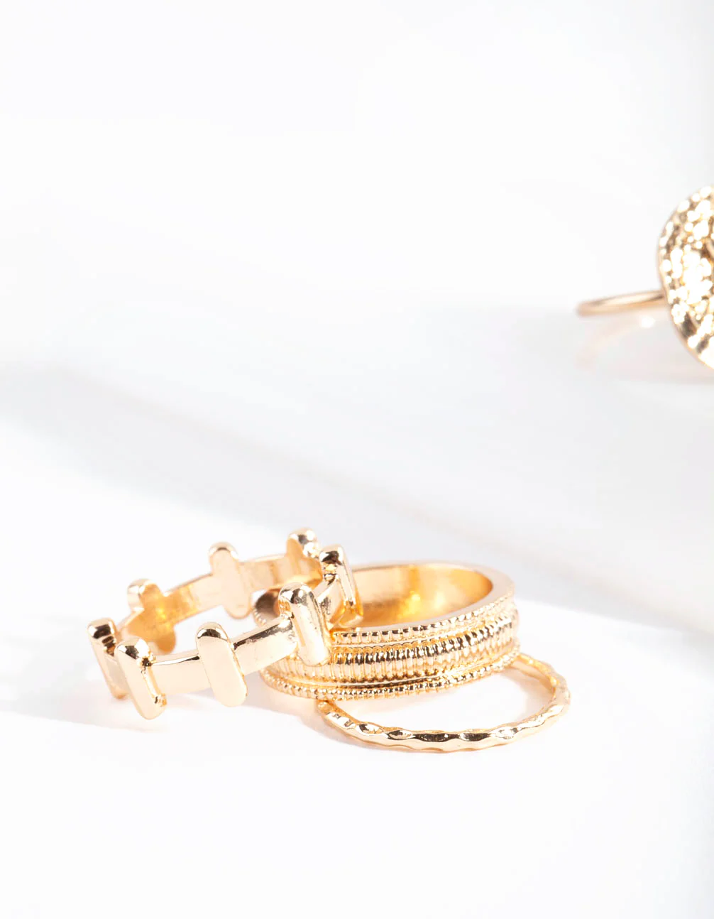 Gold Textured Disc Ring Stack 5-Pack - Image 3