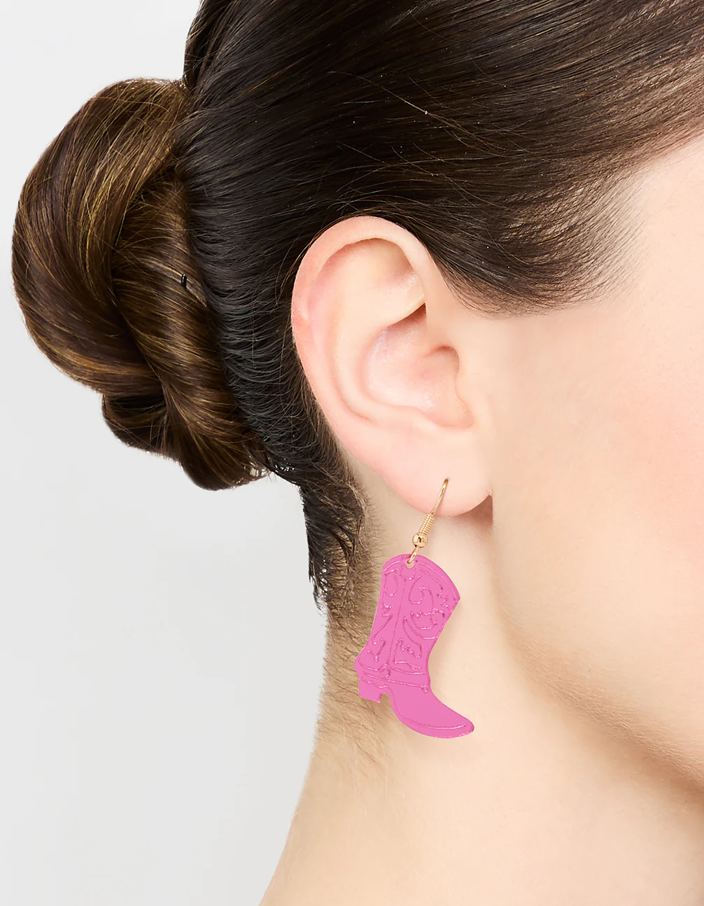 Pink Acrylic Cowboy Drop Earrings - Image 2