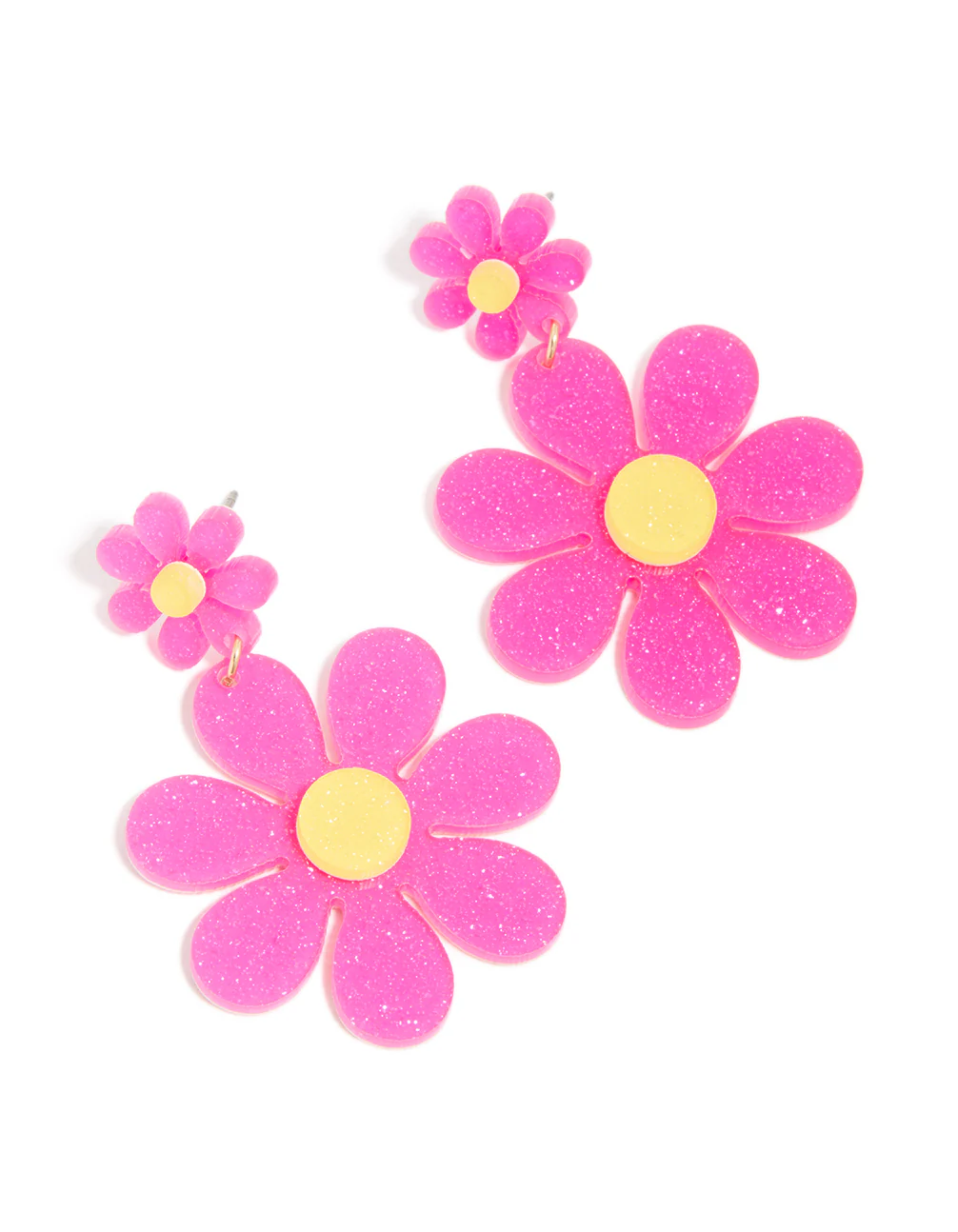 Pink Acrylic Flower Drop Earrings - Image 2