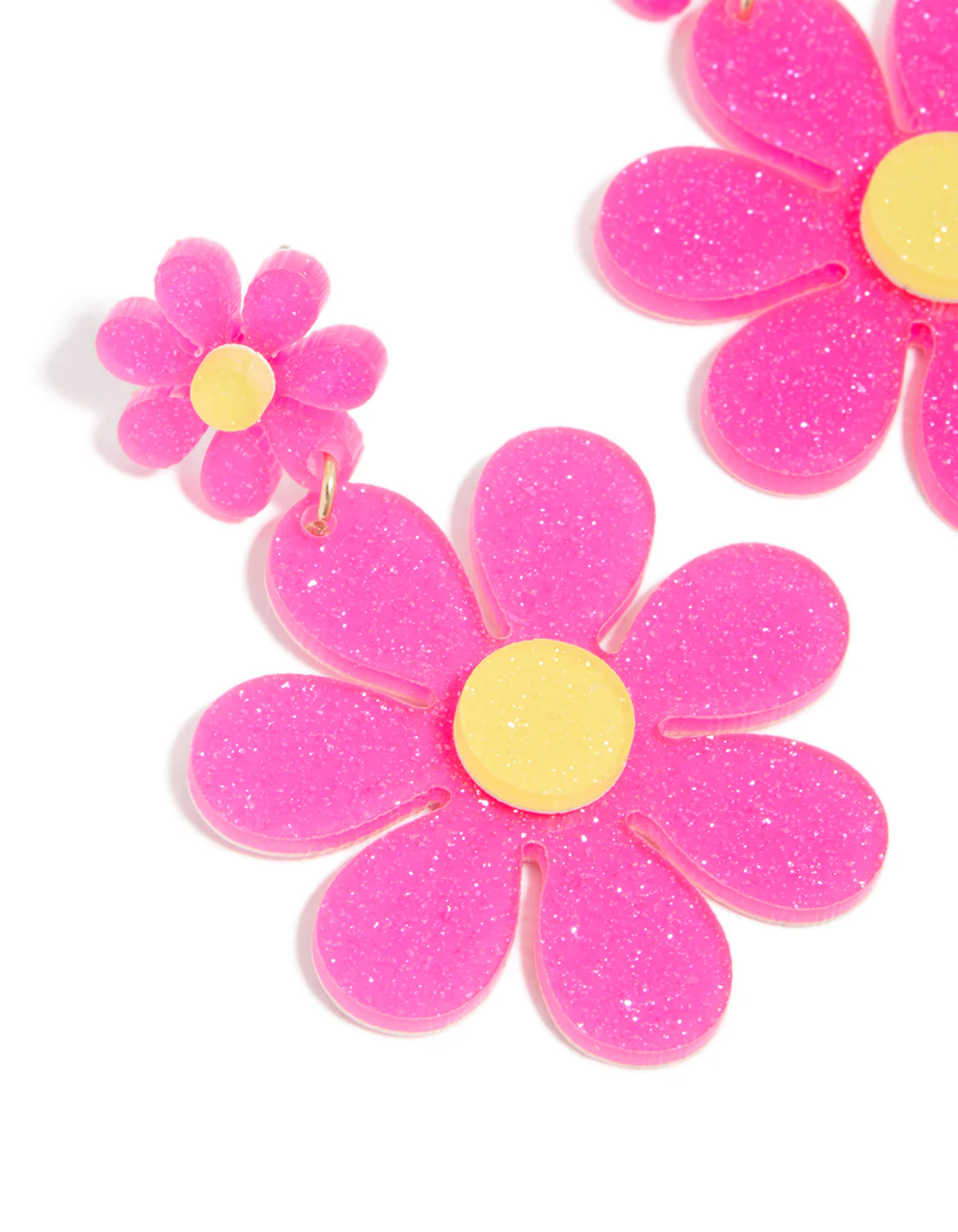 Pink Acrylic Flower Drop Earrings - Image 3