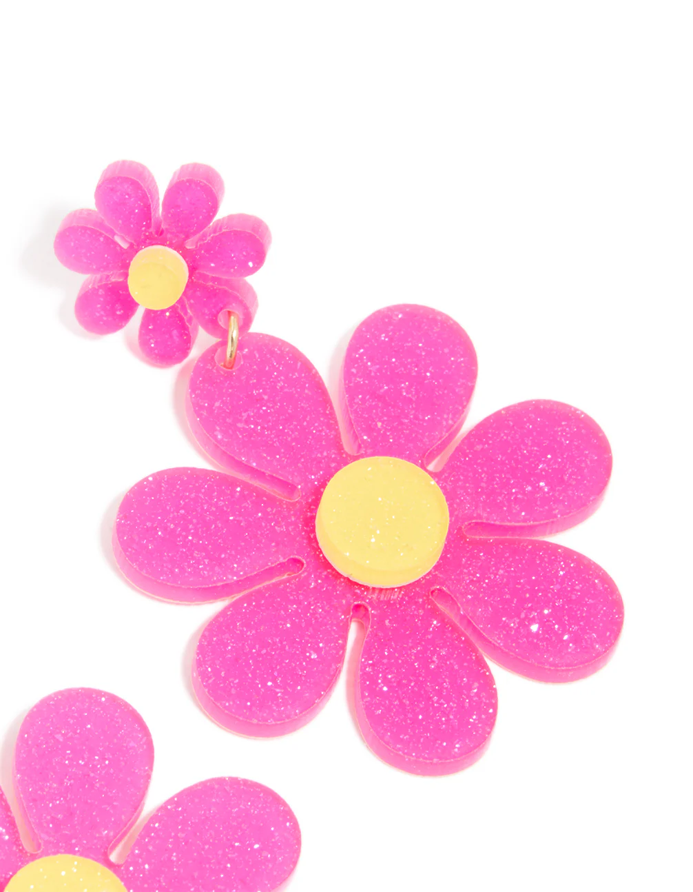 Pink Acrylic Flower Drop Earrings - Image 4