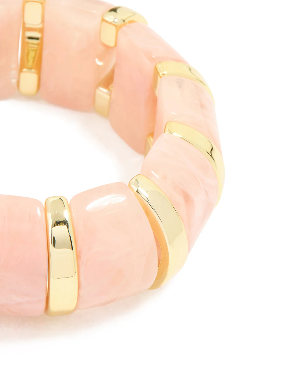 Pink Acrylic Marbled & Gold Stretch Bracelet - Image 2