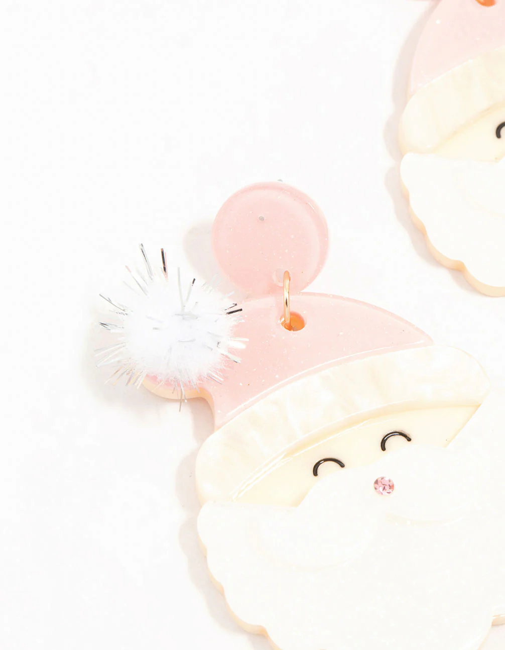 Pink Acrylic Santa Head Earrings - Image 2