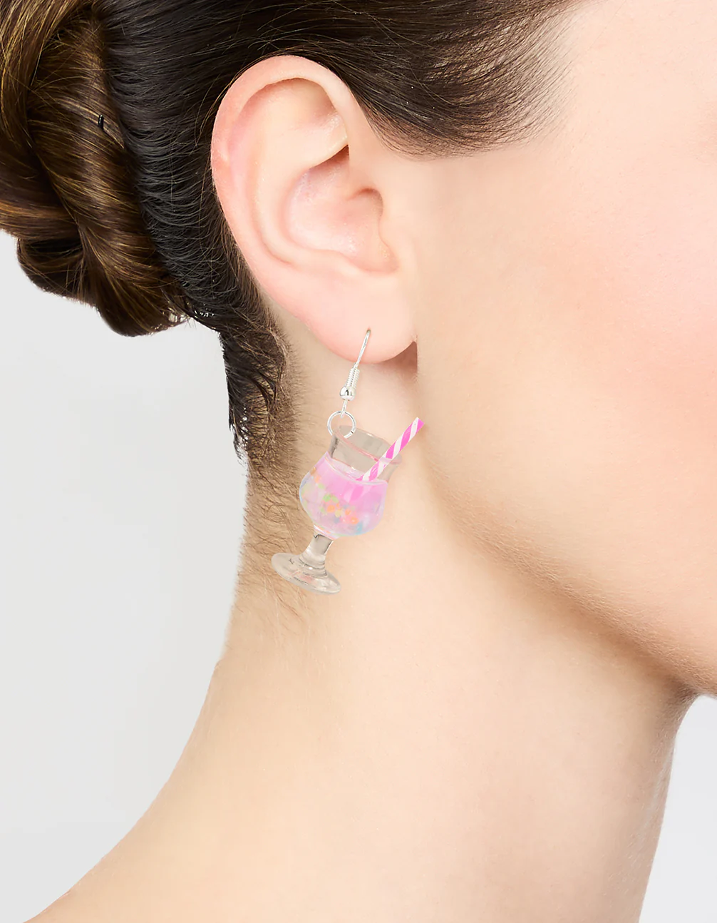 Silver Pink Cocktail Straw Drop Earrings - Image 2