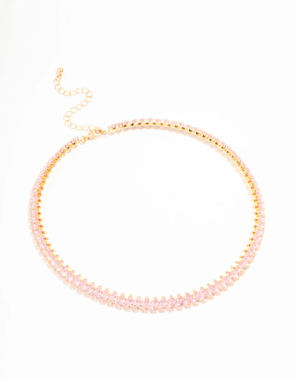 Pink Cubic Zirconia Navette Choker Gold Necklace - Image 2
