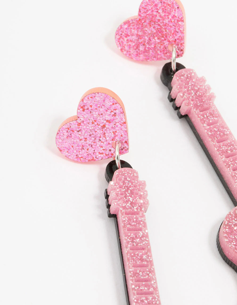 Pink Glitter Guitar Drop Earrings - Image 2