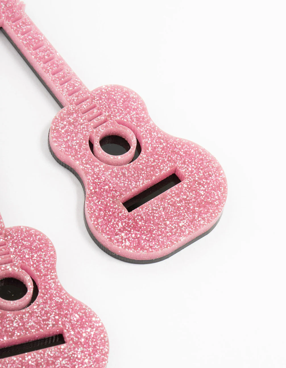 Pink Glitter Guitar Drop Earrings - Image 3