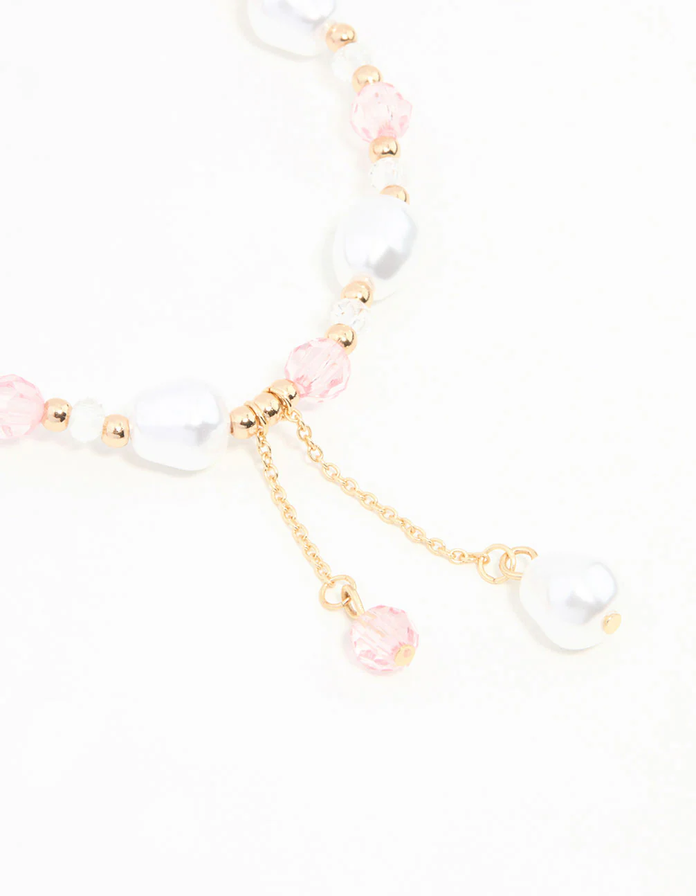 Pink & Gold Beads & Pearls Stretch Bracelet - Image 2