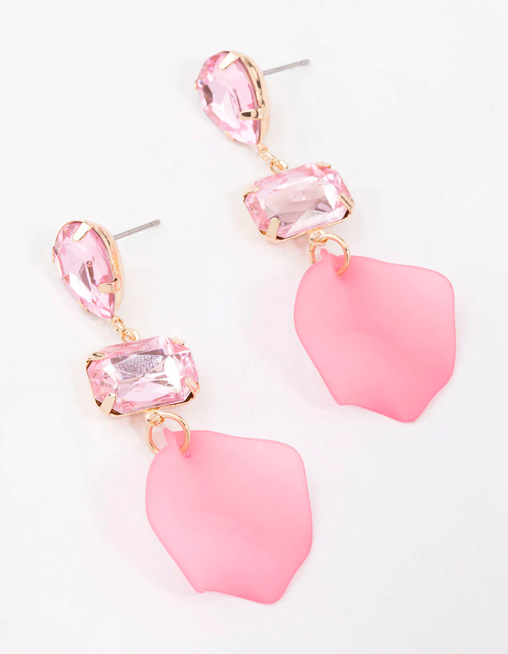 Pink Pear & Rectangle Diamante Petal Drop Earrings