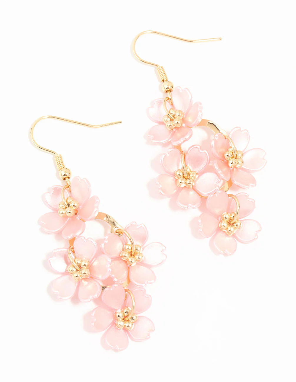 Gold Lilac Pearlised Flower Vine Drop Earrings
